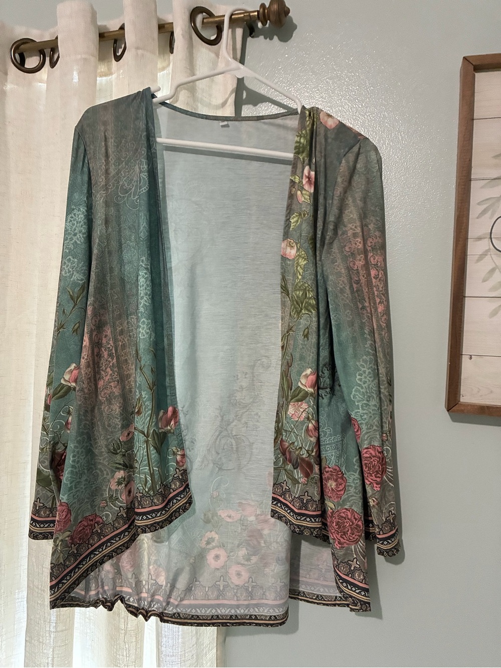 Floral Open Front Women's Sweater Cardigan - Teal
